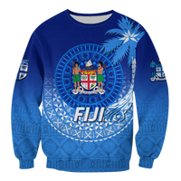 Fiji Tapa Tribal Coconut Tree Sweatshirt - LT12 Unisex Blue - Polynesian Pride