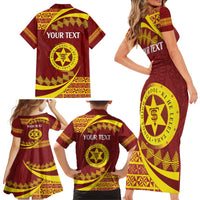 Personalised Tonga High School Family Matching Short Sleeve Bodycon Dress and Hawaiian Shirt Happy 77 Years Anniversary LT14 - Polynesian Pride