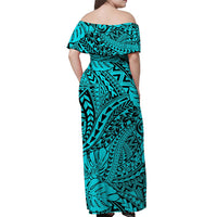 Turquoise Hawaii Family Matching Off Shoulder Maxi Dress And Hawaiian Shirt Tribal Art LT14 - Polynesian Pride