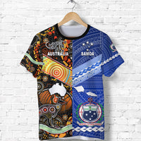 Samoa And Australia Aboriginal T Shirt Together LT8 Blue - Polynesian Pride