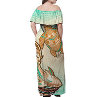 Hawaii Couple Outfits Hawaii Matching Dress and Hawaiian Shirt Polynesian Shark And Sea Turtle Dreamy Turquoise Artsy LT14 - Polynesian Pride