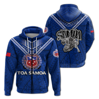 Toa Samoa Rugby Hoodie - Samoan Warrior Pride LT12 Zip Hoodie Blue - Polynesian Pride