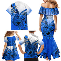 Blue Hawaii Family Matching Outfits Mermaid Dress And Hawaiian Shirt Polynesian Shark Tattoo LT14 - Polynesian Pride