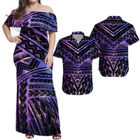 Hawaiian Matching Dress and Hawaiian Shirt Polynesian Spearhead Purple Galaxy RLT14 No Dress - Polynesian Pride