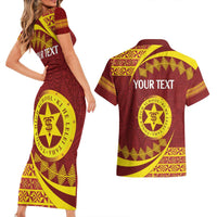 Personalised Tonga High School Couples Matching Short Sleeve Bodycon Dress and Hawaiian Shirt Happy 77 Years Anniversary LT14 - Polynesian Pride