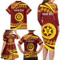 Personalised Tonga High School Family Matching Long Sleeve Bodycon Dress and Hawaiian Shirt Happy 77 Years Anniversary LT14 - Polynesian Pride