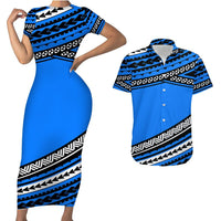 Polynesian Couples Matching Outfits Combo Bodycon Dress And Hawaii Shirt Simple Blue LT6 No Dress - Polynesian Pride