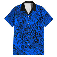 Hawaii Couples Matching Off Shoulder Long Sleeve Dress and Hawaiian Shirt Blue Polynesian Tribal Art LT14 No Dress Blue - Polynesian Pride