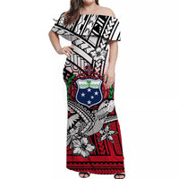 Samoa Off Shoulder Long Dress Hibiscus Flowers White LT13 Women White - Polynesian Pride