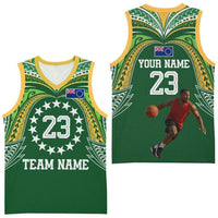Custom Photo Cook Islands Basketball Jersey Tatau Tribal Motifs Green Color CTM03 - Polynesian Pride