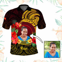 Custom Photo Papua New Guinea Polo Shirt Coat Of Arms Tropical Flowers Polynesian Pattern CTM05