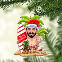 Custom Photo Christmas Ceramic Ornament Polynesian Santa