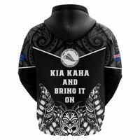 Custom Photo New Zealand Fern Rugby Hoodie Maori Pattern CTM05 Zip Hoodie Black - Polynesian Pride