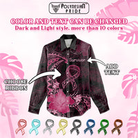 Custom Cancer Awareness Women Casual Shirt Never Give Up Polynesian Ribbon