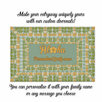 Custom Aloha Welcome Rubber Doormat with Family Name Squares Puakenikeni Kalo Palaka Pattern
