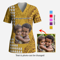 Custom Photo Hawaii Scrub Top Kakau Mixed Polynesian Tribal