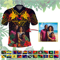 Custom Photo Papua New Guinea Provinces Polo Shirt Flag With Polynesian Tropical Flowers - Polynesian Pride
