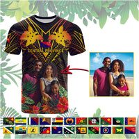 Custom Photo Papua New Guinea Provinces T Shirt Flag With Polynesian Tropical Flowers - Polynesian Pride