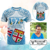 Custom Photo Fiji Day 1970 T Shirt Proud To Be A Fijian Tapa Pattern CTM14 Blue - Polynesian Pride