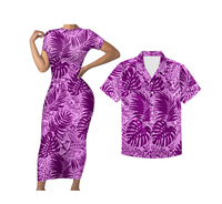 Polynesian Pride Matching Tropical Couple Outfits Hawaii Palm Leaf Purple Bodycon Dress And Hawaii Shirt No Dress - Polynesian Pride