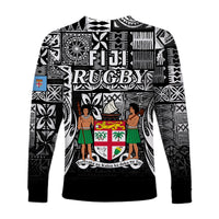 Fiji Rugby Long Sleeve Shirt Flying Fijians Black Tapa Pattern LT13 - Polynesian Pride