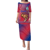 Personalised Father Day Guam Puletasi Dress I Love You Dad Guaman Latte Stone LT14 Long Dress Red - Polynesian Pride