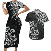 Hawaii Summer Couples Matching Outfits Combo Bodycon Dress And Hawaii Shirt Mix Polynesian Black LT6 4XL - Polynesian Pride