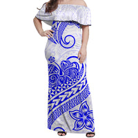 Hawaii Polynesian Tribal Tattoo Retro Couple Off Long Dress and Hawaiian Shirt Blue Screen Color LT9 - Polynesian Pride