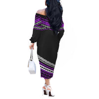 Polynesian Off Shoulder Long Sleeves Dress Simple Purple No.1 LT6 - Polynesian Pride
