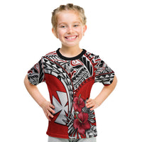 (Custom Personalised) Wallis et Futuna T Shirt KID Polynesian Pattern and Hibiscus Flowers Version Red LT13 Youth XL Size14 - Polynesian Pride