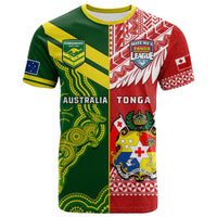 Custom Tonga and Australia Rugby T-Shirt - Mate Maa Tonga Mix Kangaroos LT14 Red - Polynesian Pride