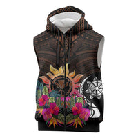 Polynesian Sleeveless Hoodie Hawaii Kanaka Maoli & Hibiscus Flowers With Polynesian Patterns Zipper Sleeveless Hoodie Brown - Polynesian Pride