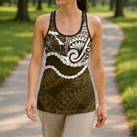 Aloha Hawaii Kalo Pikake Lei Hollow Tank Top Chest Tattoo Gold Hawaiian Pattern