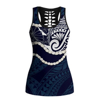 Aloha Hawaii Kalo Pikake Lei Hollow Tank Top Chest Tattoo Oxford Blue Hawaiian Pattern