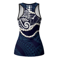 Aloha Hawaii Kalo Pikake Lei Hollow Tank Top Chest Tattoo Oxford Blue Hawaiian Pattern