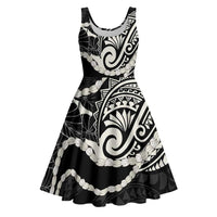 Aloha Hawaii Kalo Pikake Lei Midi Dress Chest Tattoo Black Hawaiian Pattern