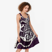 Aloha Hawaii Kalo Pikake Lei Midi Dress Chest Tattoo Purple Hawaiian Pattern