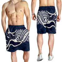 Aloha Hawaii Kalo Pikake Lei Shorts for Men Chest Tattoo Oxford Blue Hawaiian Pattern