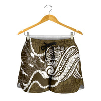 Aloha Hawaii Kalo Pikake Lei Shorts for Women Chest Tattoo Gold Hawaiian Pattern
