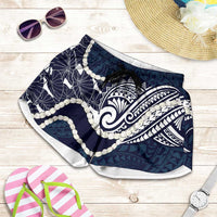 Aloha Hawaii Kalo Pikake Lei Shorts for Women Chest Tattoo Oxford Blue Hawaiian Pattern LT14 Oxford Blue - Polynesian Pride