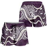 Aloha Hawaii Kalo Pikake Lei Shorts for Women Chest Tattoo Purple Hawaiian Pattern LT14 - Polynesian Pride