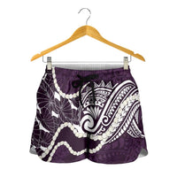Aloha Hawaii Kalo Pikake Lei Shorts for Women Chest Tattoo Purple Hawaiian Pattern LT14 - Polynesian Pride