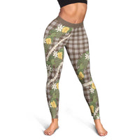 Aloha Puakenikeni Anthurium Pikake Lei Leggings Chocolate Hawaiian Palaka Pattern
