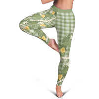 Aloha Puakenikeni Anthurium Pikake Lei Leggings Green Hawaiian Palaka Pattern
