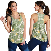 Aloha Puakenikeni Anthurium Pikake Lei Women Racerback Tank Green Hawaiian Palaka Pattern