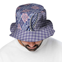 Aloha Vintage Palaka Floral Hawaiian Quilt Bucket Hat Poni Motif - Polynesian Pride