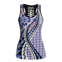 Aloha Vintage Palaka Floral Hawaiian Quilt Hollow Tank Top Poni Motif LT9 Female Purple - Polynesian Pride