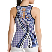 Aloha Vintage Palaka Floral Hawaiian Quilt Hollow Tank Top Poni Motif LT9 - Polynesian Pride