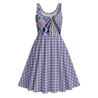 Aloha Vintage Palaka Floral Hawaiian Quilt Midi Dress Poni Motif LT9 Purple - Polynesian Pride