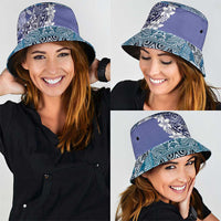 Aloha Vintage Plumeria Hawaiian Tapa Pattern Bucket Hat Blue Hawaiian Tapa Pattern - Polynesian Pride